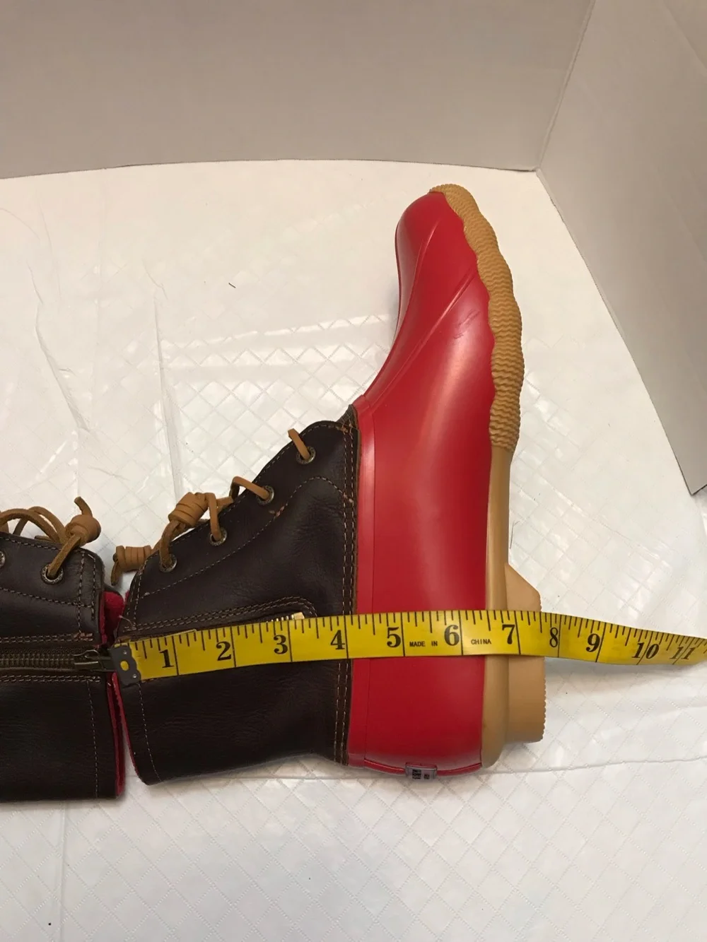Sperry Red and Brown Waterproof Lace-Up Rain Boots
